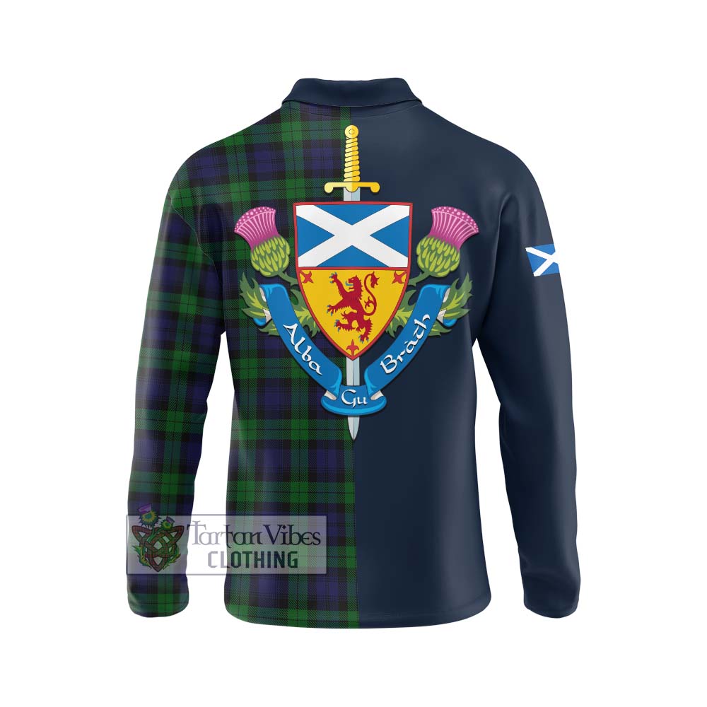 Tartan Vibes Clothing Black Watch Tartan Long Sleeve Polo Shirt with Scottish Lion Royal Arm Half Style