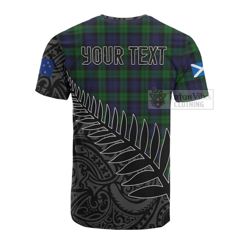 Tartan Vibes Clothing Black Watch Crest Tartan Cotton T-shirt with New Zealand Silver Fern Half Style