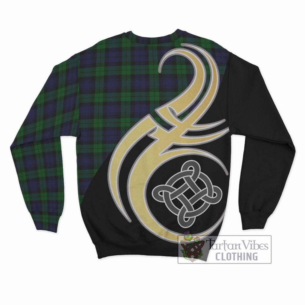 Black Watch Tartan Sweatshirt with Family Crest and Celtic Symbol Style - Tartan Vibes Clothing