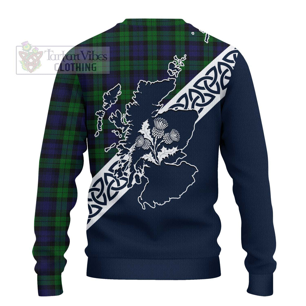 Tartan Vibes Clothing Black Watch Tartan Knitted Sweater Featuring Thistle and Scotland Map