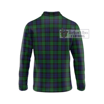 Black Watch Tartan Long Sleeve Polo Shirt with Family Crest DNA In Me Style