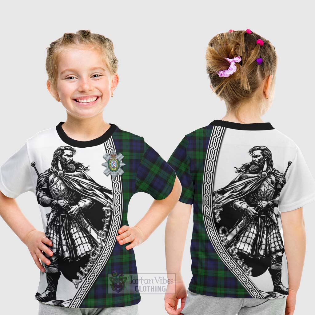 Tartan Vibes Clothing Black Watch Tartan Clan Crest Kid T-Shirt with Highlander Warrior Celtic Style