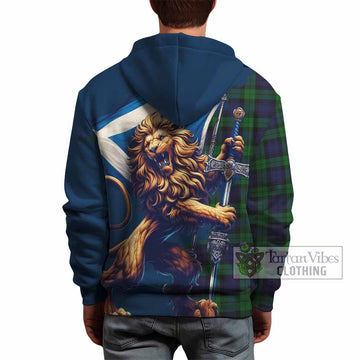 Black Watch Tartan Family Crest Hoodie with Scottish Majestic Lion