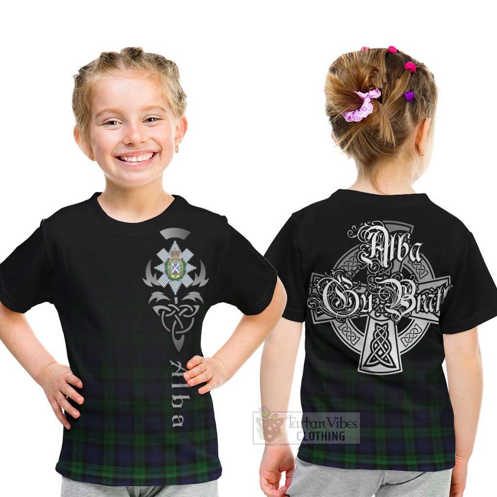 Tartan Vibes Clothing Black Watch Tartan Kid T-Shirt Featuring Alba Gu Brath Family Crest Celtic Inspired