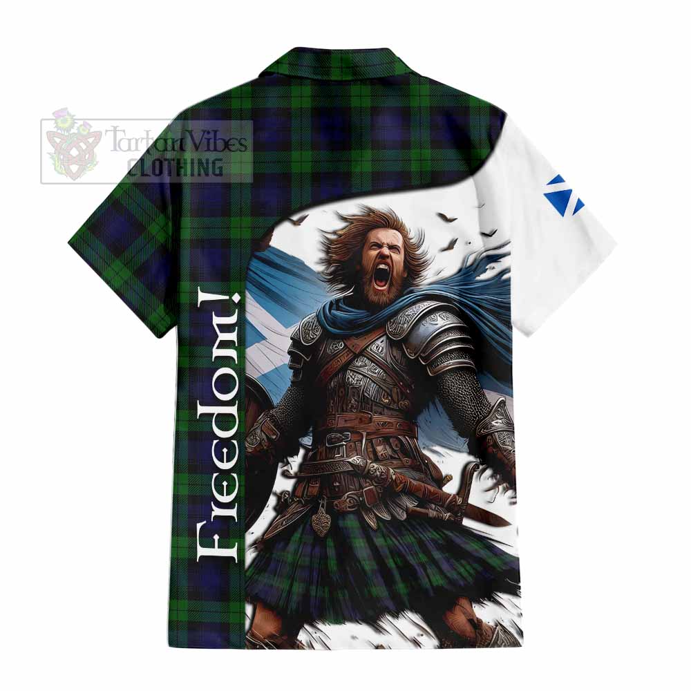 Tartan Vibes Clothing Black Watch Crest Tartan Short Sleeve Button Shirt Inspired by the Freedom of Scottish Warrior