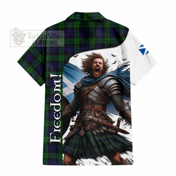 Black Watch Crest Tartan Short Sleeve Button Shirt Inspired by the Freedom of Scottish Warrior