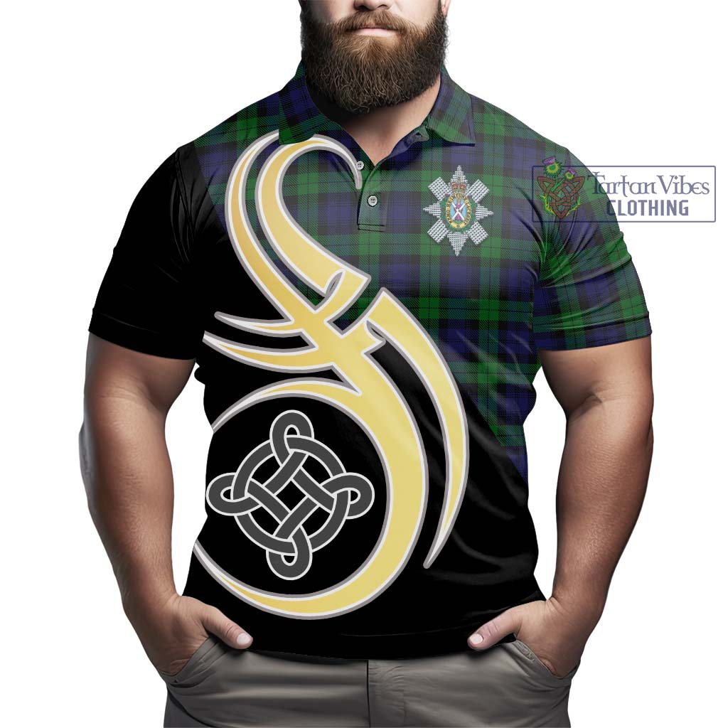 Tartan Vibes Clothing Black Watch Tartan Polo Shirt with Family Crest and Celtic Symbol Style