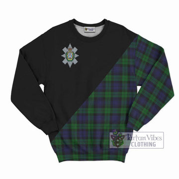 Black Watch Tartan Sweatshirt with Family Crest and Military Logo Style