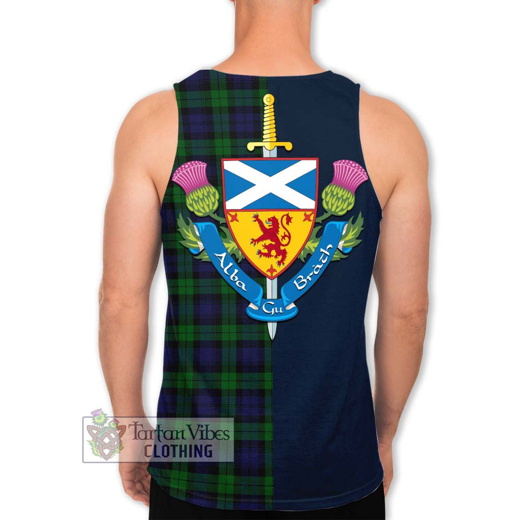 Tartan Vibes Clothing Black Watch Tartan Men's Tank Top with Scottish Lion Royal Arm Half Style