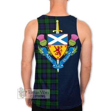 Black Watch Tartan Men's Tank Top with Scottish Lion Royal Arm Half Style