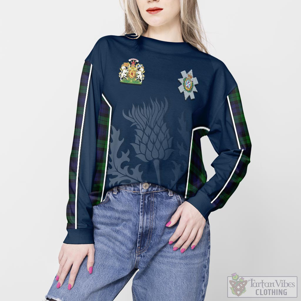 Tartan Vibes Clothing Black Watch Tartan Sweatshirt with Family Crest and Scottish Thistle Vibes Sport Style