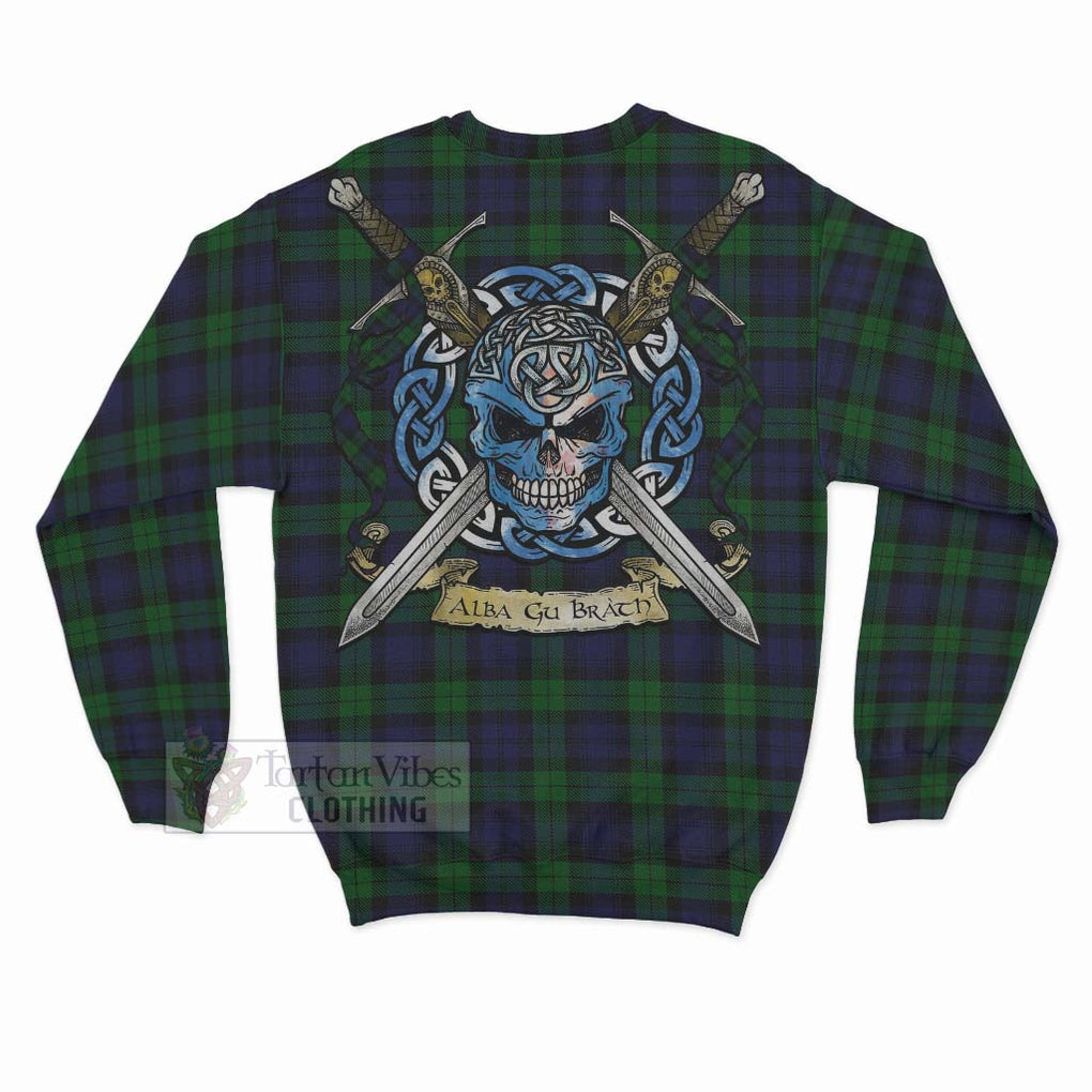 Tartan Vibes Clothing Black Watch Tartan Sweatshirt with Family Crest Celtic Skull Style