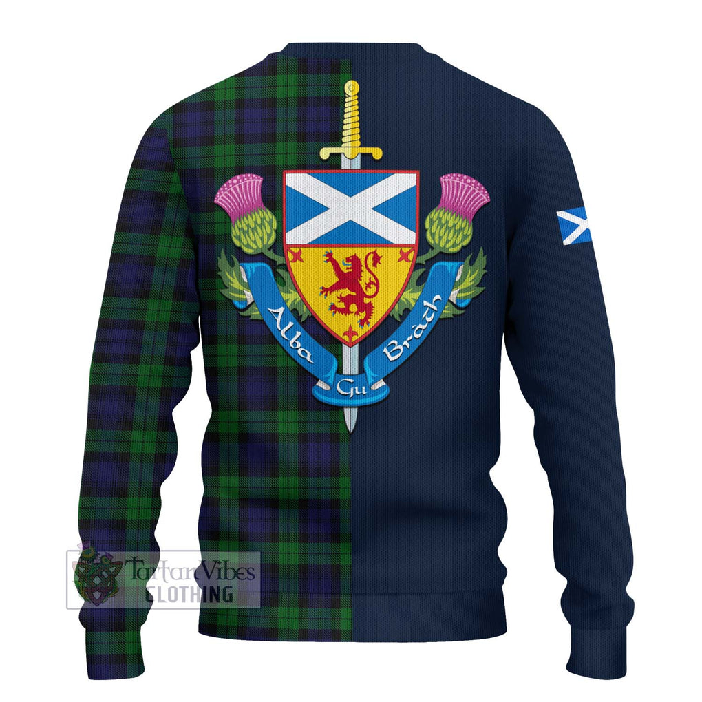 Tartan Vibes Clothing Black Watch Tartan Knitted Sweater with Scottish Lion Royal Arm Half Style