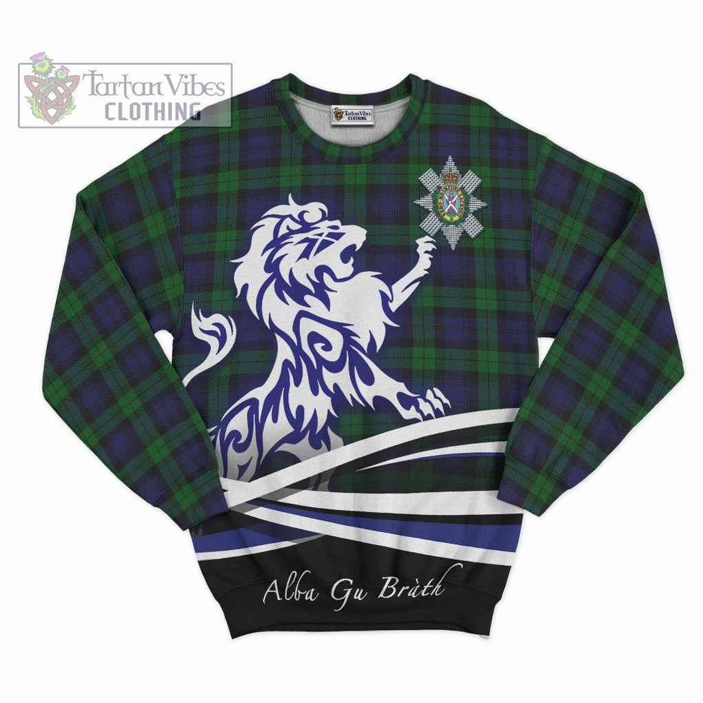 Black Watch Tartan Sweatshirt with Alba Gu Brath Regal Lion Emblem - Tartanvibesclothing Shop