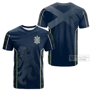 Black Watch Tartan Cotton T-shirt with Family Crest and Lion Rampant Vibes Sport Style