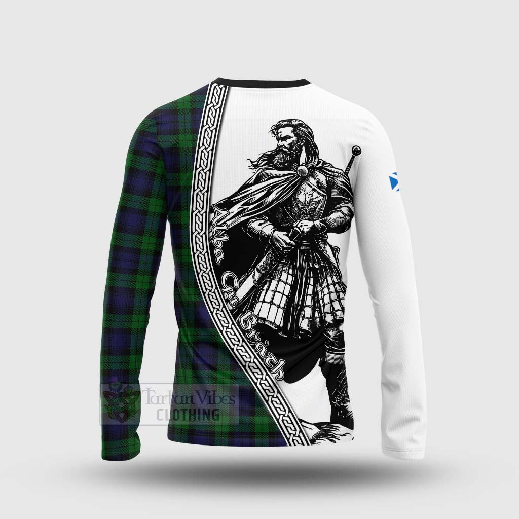 Tartan Vibes Clothing Black Watch Tartan Clan Crest Long Sleeve T-Shirt with Highlander Warrior Celtic Style