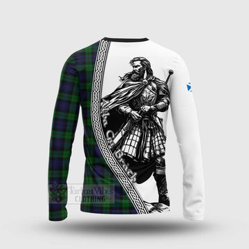 Black Watch Tartan Clan Crest Long Sleeve T-Shirt with Highlander Warrior Celtic Style