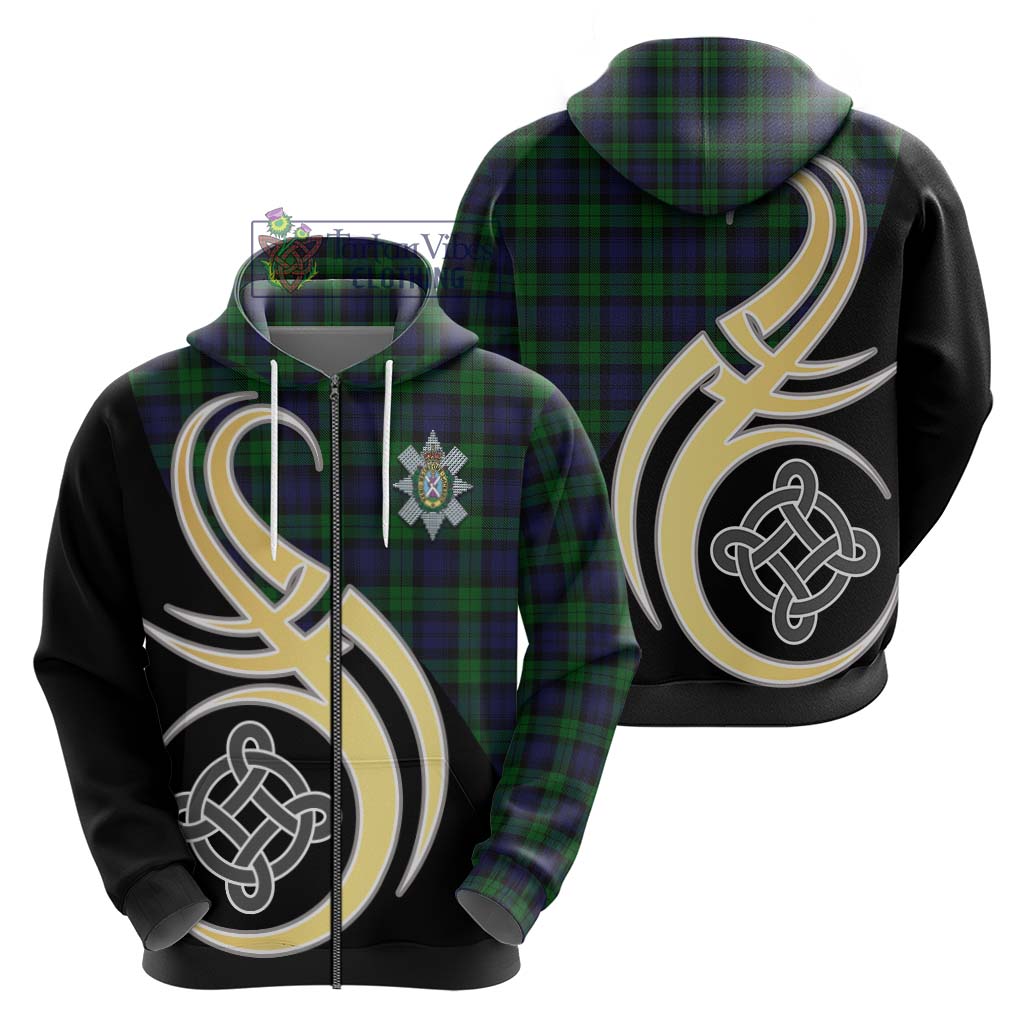 Black Watch Tartan Hoodie with Family Crest and Celtic Symbol Style - Tartan Vibes Clothing