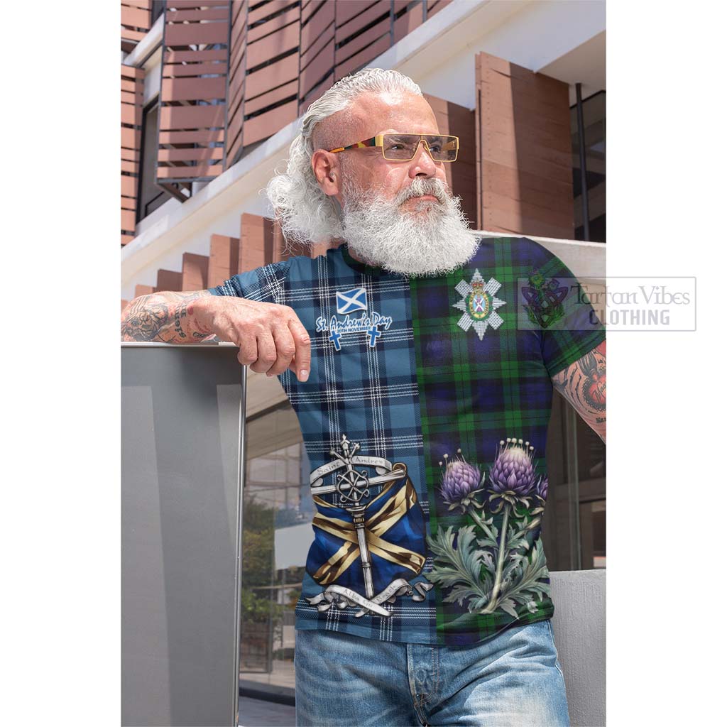 Tartan Vibes Clothing Black Watch Tartan Cotton T-shirt Happy St. Andrew's Day Half Tartan Style