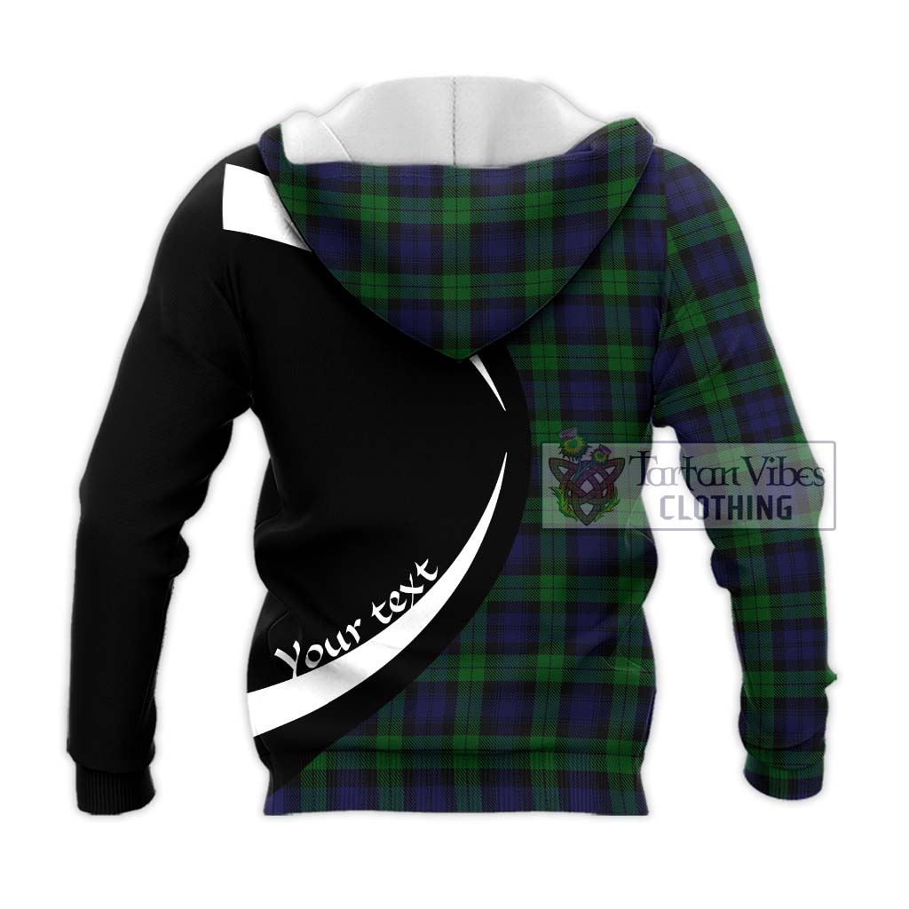 Black Watch Tartan Knitted Hoodie with Family Crest Circle Style - Tartan Vibes Clothing