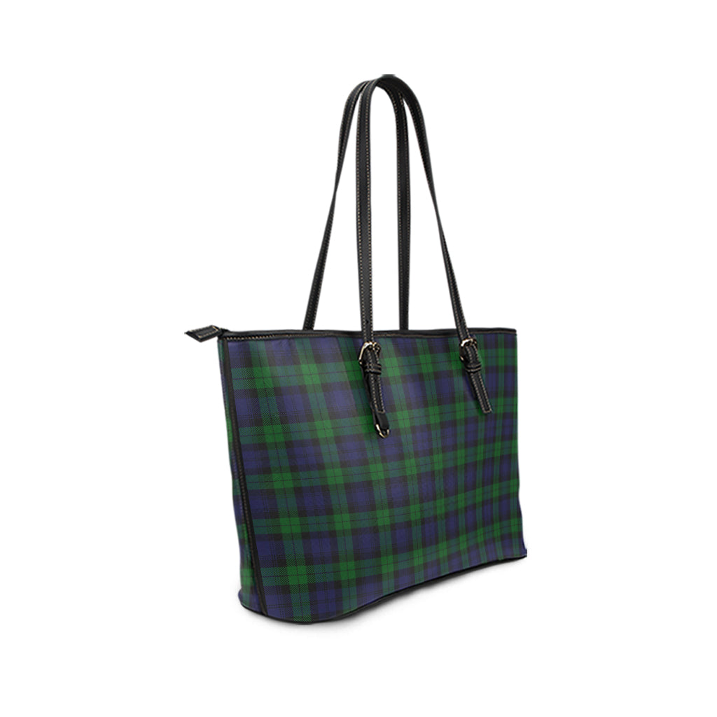 Black Watch Tartan Leather Tote Bag - Tartanvibesclothing