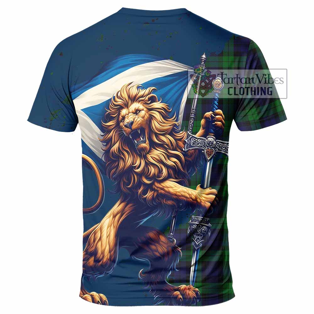 Tartan Vibes Clothing Black Watch Tartan Family Crest T-Shirt with Scottish Majestic Lion