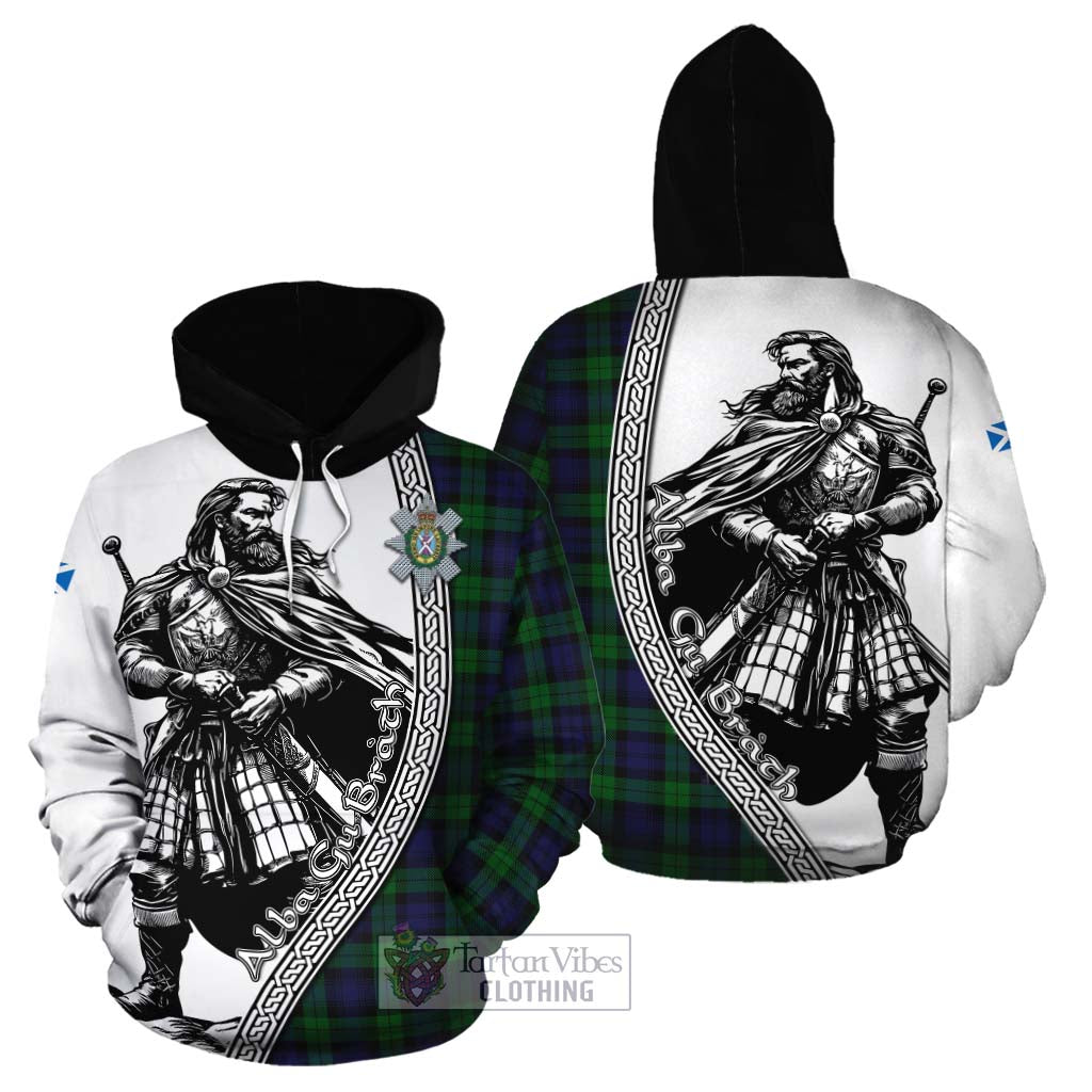 Tartan Vibes Clothing Black Watch Tartan Clan Crest Cotton Hoodie with Highlander Warrior Celtic Style