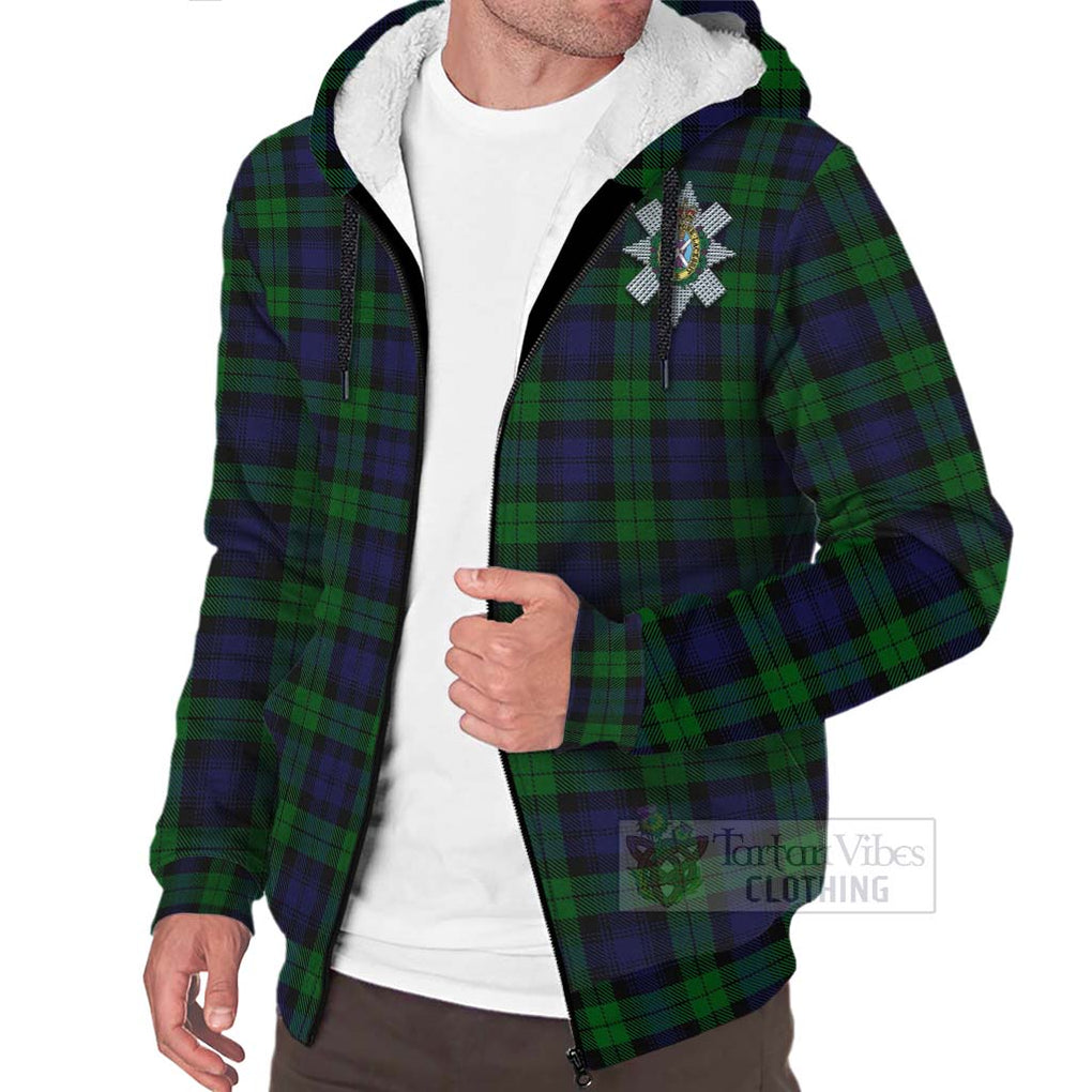 Tartan Vibes Clothing Black Watch Tartan Sherpa Hoodie with Family Crest Celtic Skull Style