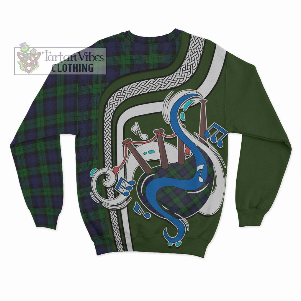 Black Watch Tartan Sweatshirt with Epic Bagpipe Style - Tartanvibesclothing Shop