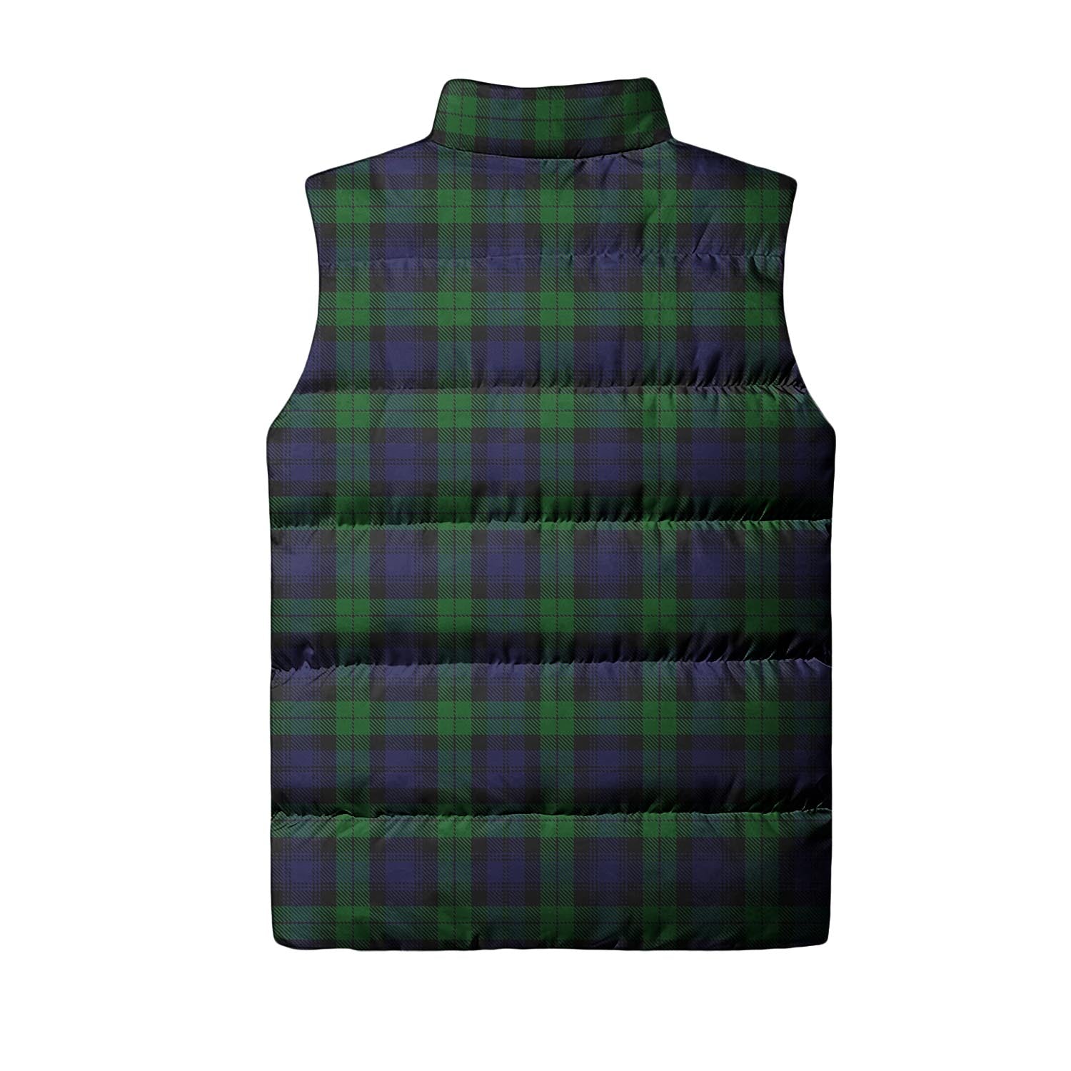 Black Watch Tartan Sleeveless Puffer Jacket with Family Crest - Tartanvibesclothing