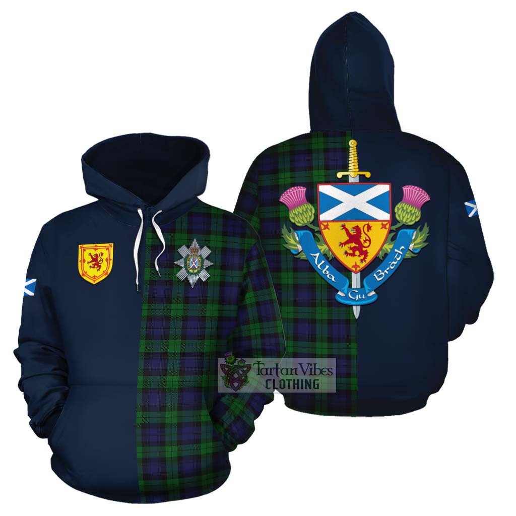 Tartan Vibes Clothing Black Watch Tartan Cotton Hoodie Alba with Scottish Lion Royal Arm Half Style