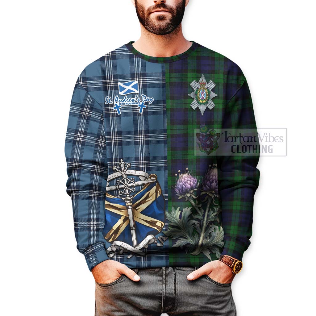 Tartan Vibes Clothing Black Watch Tartan Sweatshirt Happy St. Andrew's Day Half Tartan Style