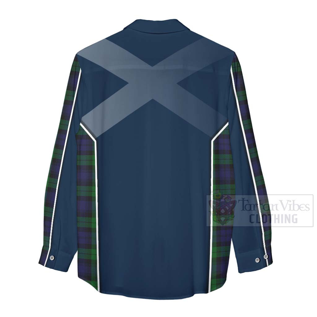 Tartan Vibes Clothing Black Watch Tartan Women's Casual Shirt with Family Crest and Scottish Thistle Vibes Sport Style