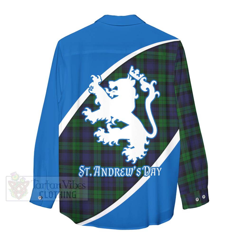 Tartan Vibes Clothing Black Watch Family Crest Tartan Women's Casual Shirt Celebrate Saint Andrew's Day in Style