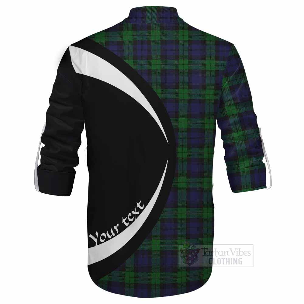 Tartan Vibes Clothing Black Watch Tartan Ghillie Kilt Shirt with Family Crest Circle Style