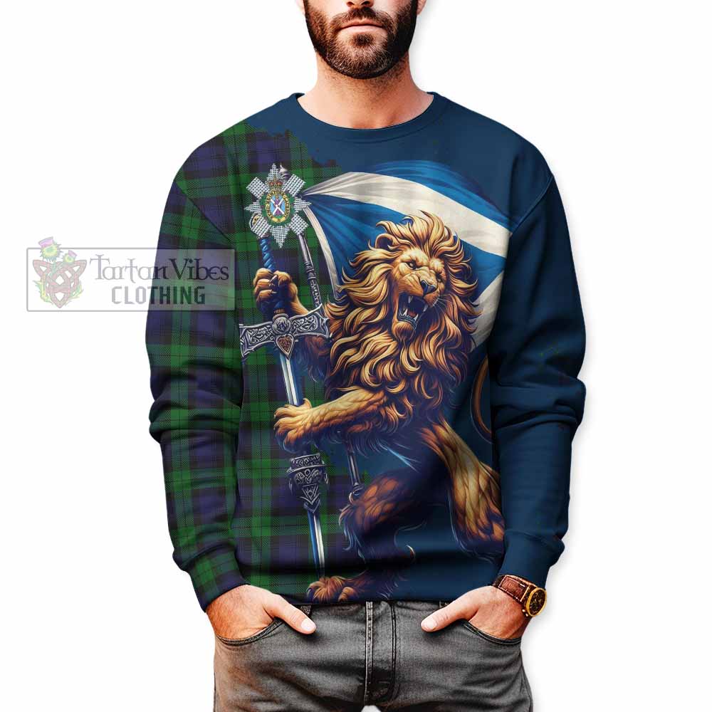 Tartan Vibes Clothing Black Watch Tartan Family Crest Sweatshirt with Scottish Majestic Lion