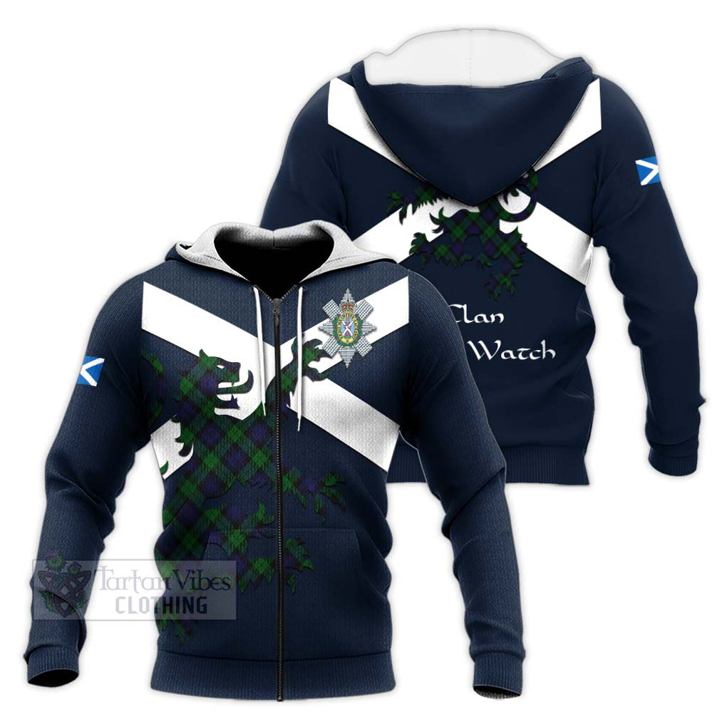 Tartan Vibes Clothing Black Watch Tartan Lion Rampant Knitted Hoodie – Proudly Display Your Heritage with Alba Gu Brath and Clan Name