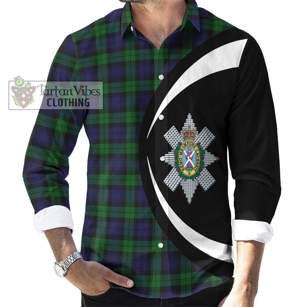 Black Watch Tartan Long Sleeve Button Up with Family Crest Circle Style - Tartan Vibes Clothing