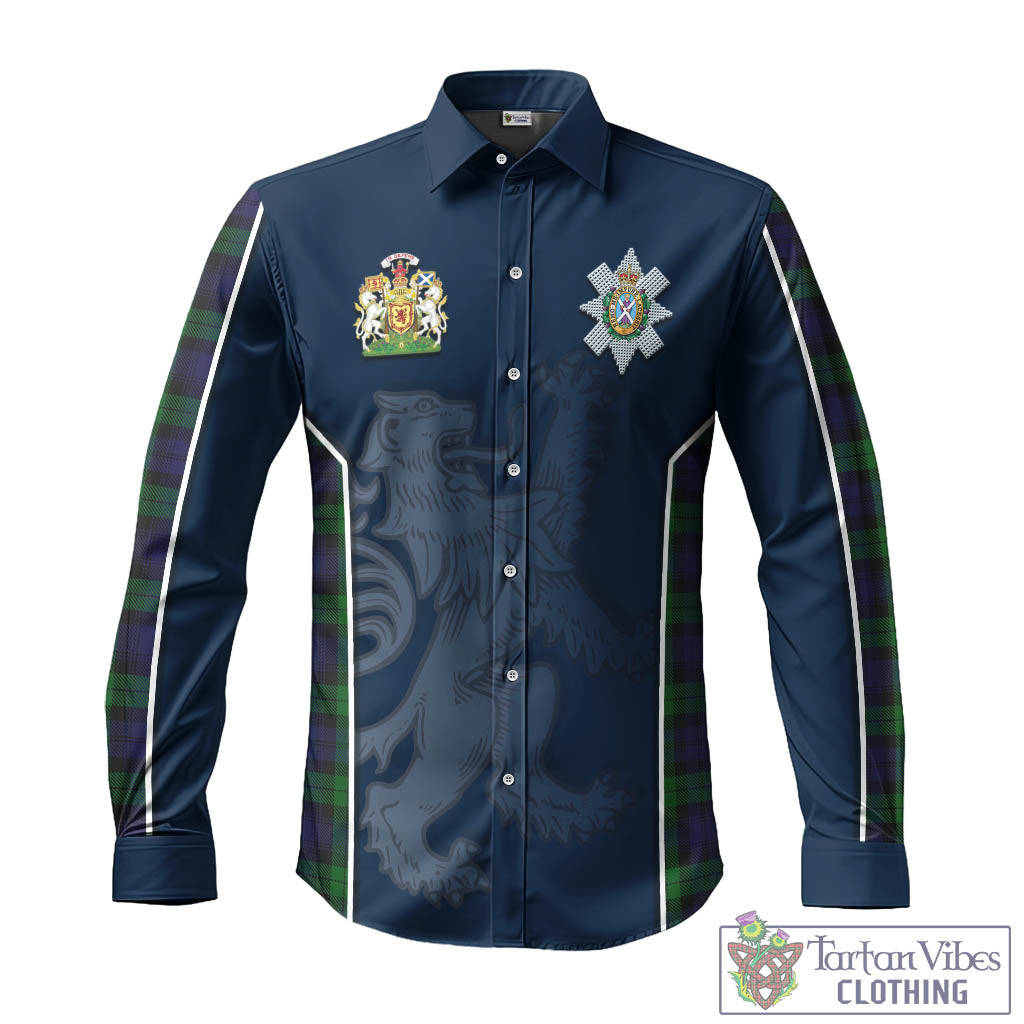 Tartan Vibes Clothing Black Watch Tartan Long Sleeve Button Up Shirt with Family Crest and Lion Rampant Vibes Sport Style