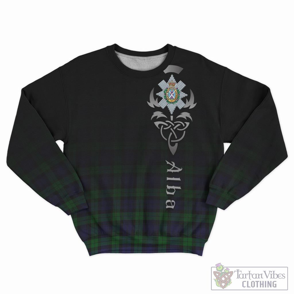 Tartan Vibes Clothing Black Watch Tartan Sweatshirt Featuring Alba Gu Brath Family Crest Celtic Inspired