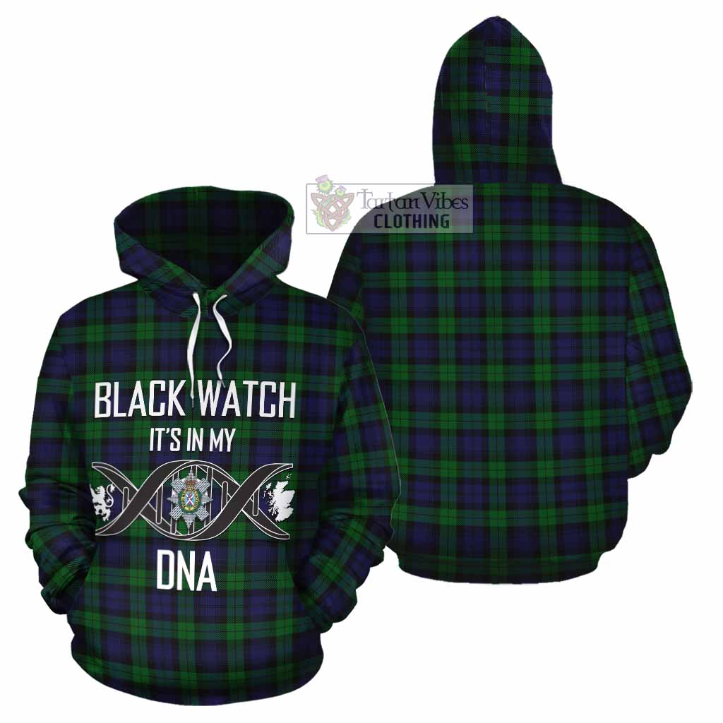 Tartan Vibes Clothing Black Watch Tartan Cotton Hoodie with Family Crest DNA In Me Style