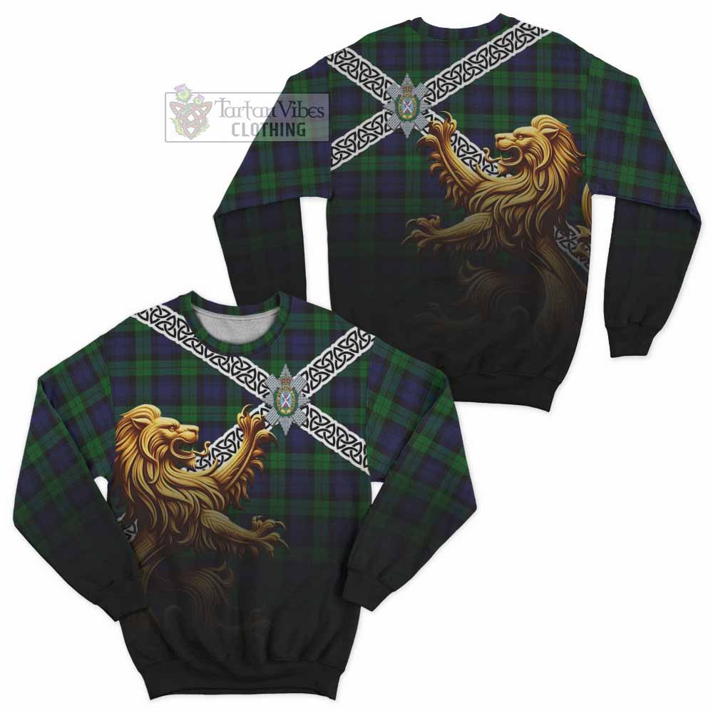 Black Watch Crest Tartan Sweatshirt with Golden Lion Emblem Celtic Style - Tartan Vibes Clothing