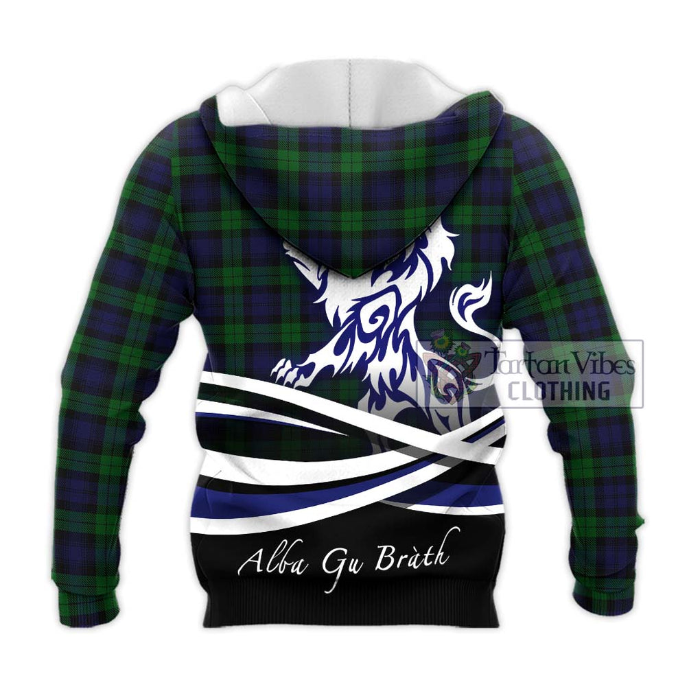 Black Watch Tartan Knitted Hoodie with Alba Gu Brath Regal Lion Emblem - Tartanvibesclothing Shop