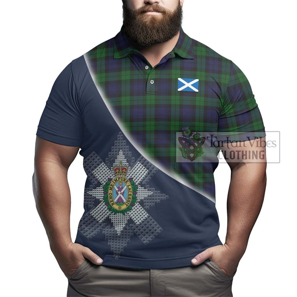 Black Watch Tartan Polo Shirt with Personalised National Flag and Family Crest Half Style - Tartanvibesclothing Shop