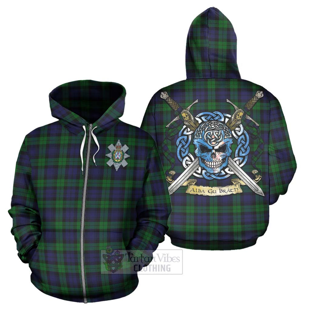 Tartan Vibes Clothing Black Watch Tartan Hoodie with Family Crest Celtic Skull Style