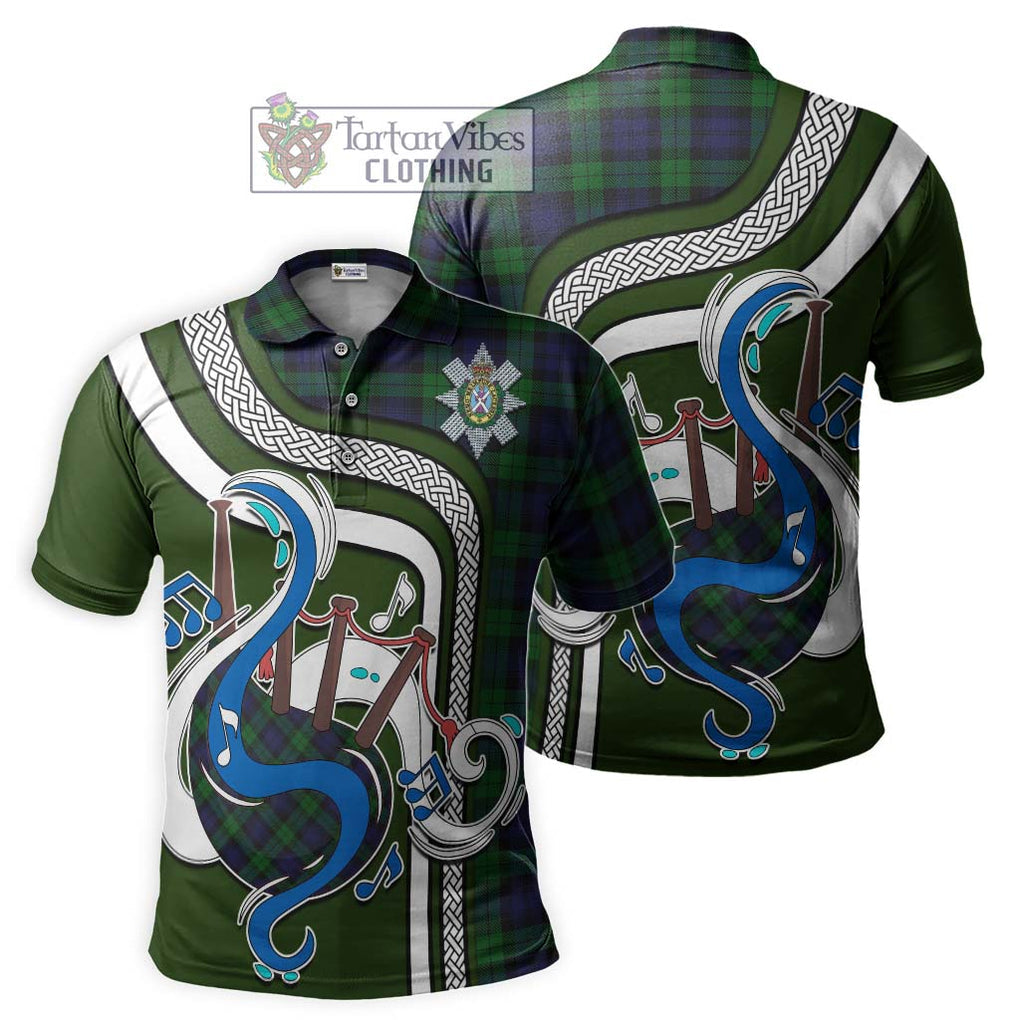 Tartan Vibes Clothing Black Watch Tartan Polo Shirt with Epic Bagpipe Style