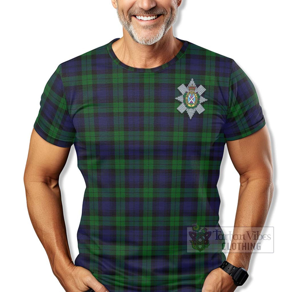 Tartan Vibes Clothing Black Watch Tartan T-Shirt with Family Crest Celtic Skull Style