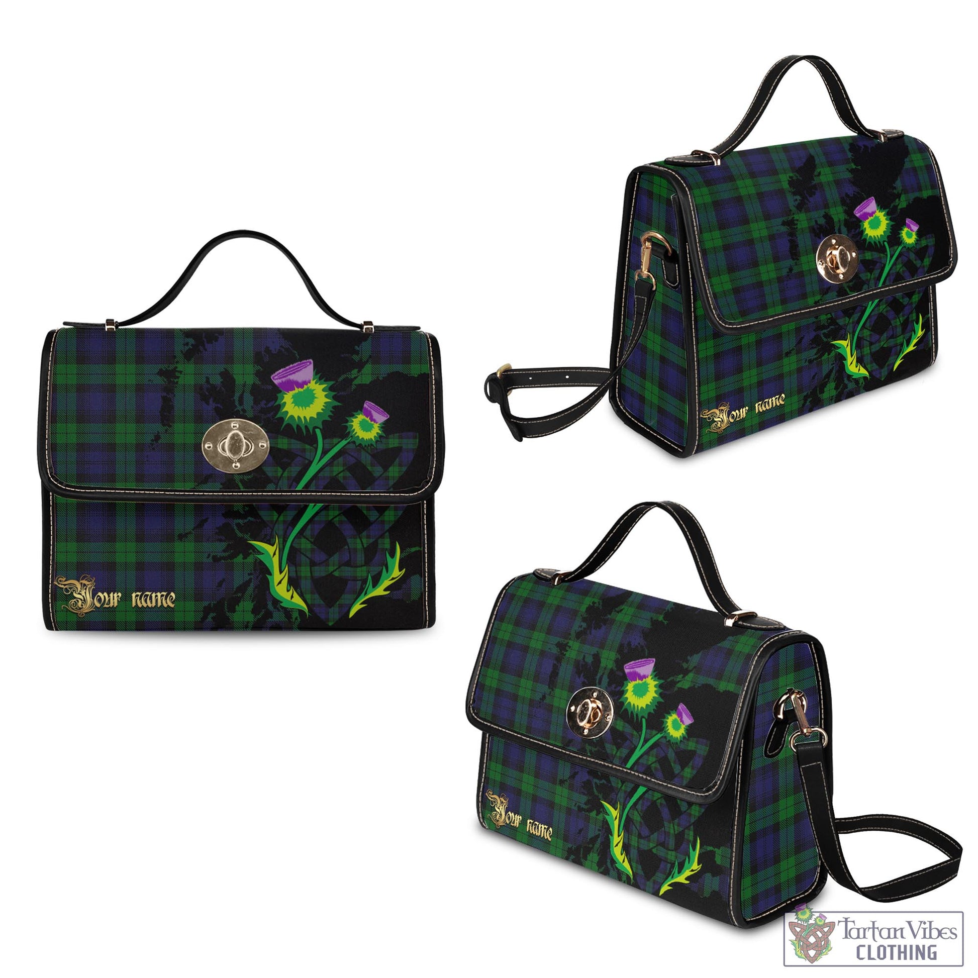 Tartan Vibes Clothing Black Watch Tartan Waterproof Canvas Bag with Scotland Map and Thistle Celtic Accents