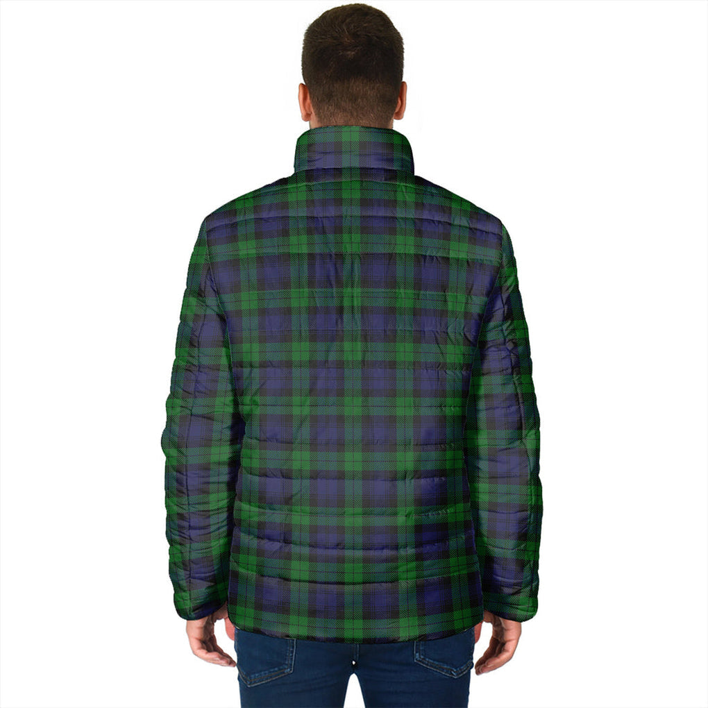 Black Watch Tartan Padded Jacket with Family Crest - Tartan Vibes Clothing