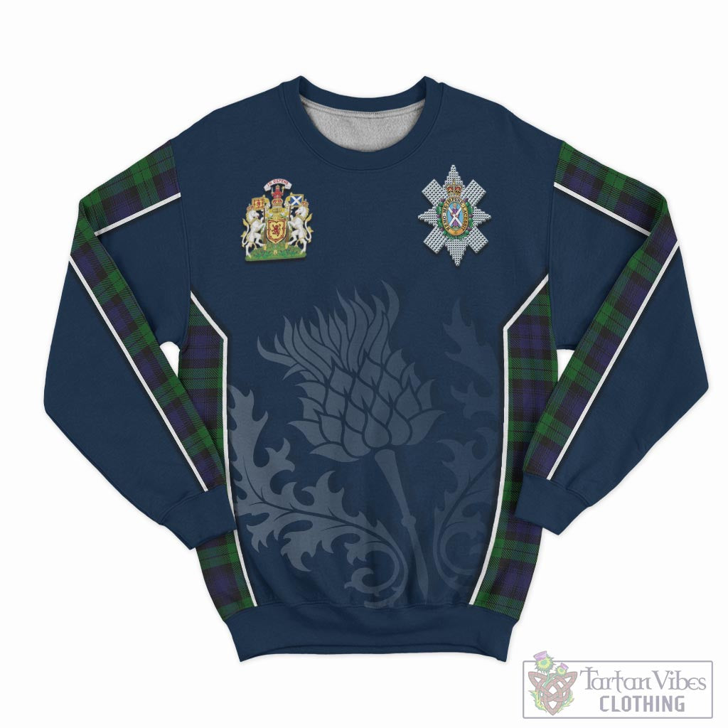 Tartan Vibes Clothing Black Watch Tartan Sweatshirt with Family Crest and Scottish Thistle Vibes Sport Style